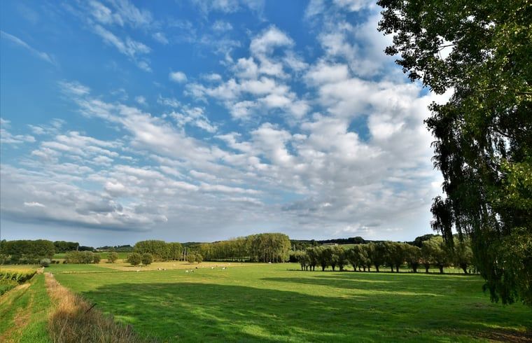 Prachtig uitzicht op groene weiden bij Vakantiehuisje in Onkerzele, Geraardsbergen, omgeven door natuur in Oost-Vlaanderen.