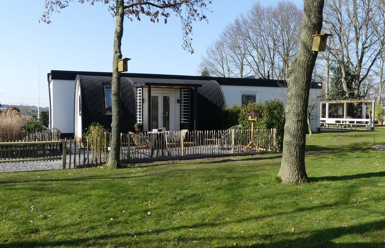 Vakantiehuis in Hoogeveen omgeven door weelderig gras en bomen in Drenthe.