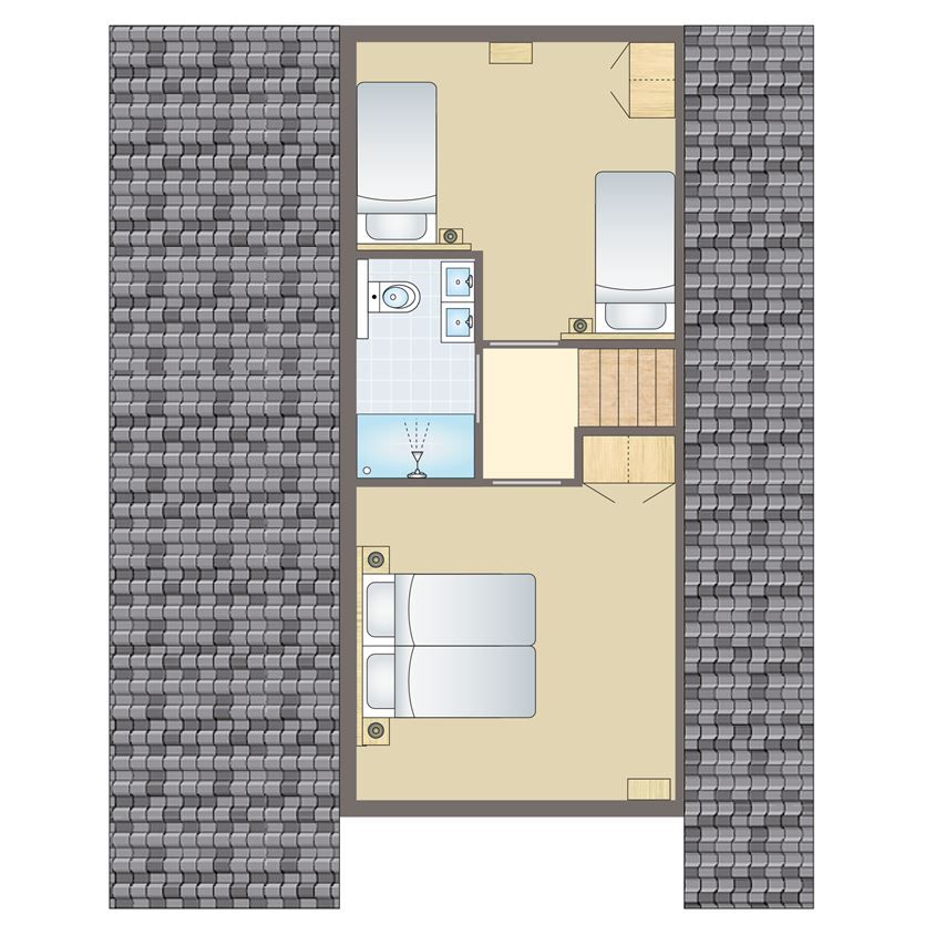 Plattegrond bovenverdieping van 6-persoons woning 6C, vakantiehuis in Friesland.