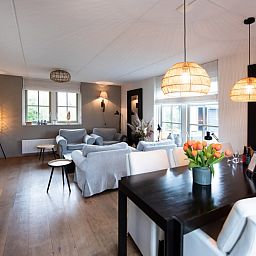 Stijlvolle woonkamer van Vakantiehuis Applescha in Appelscha, gelegen in de Friese bossen.