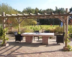 Gezellig terras bij Paal 86 Texel in De Cocksdorp met uitzicht op de speeltuin op de Waddeneilanden.