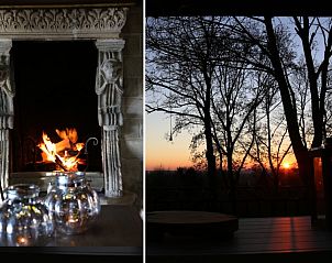 Romantisch haardvuur en zonsondergang bij Trumpet House vakantiehuis in Kessel-Lo, Vlaams-Brabant, Belgi.