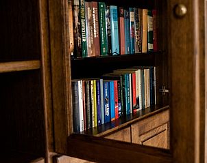 Boekenkast in vakantiehuis Wilde Wingerd in Balen, Antwerpen voor ontspanning en lezen.