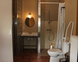 Moderne badkamer in Hoeve Genemeer, Beringen, met ruime douche en rolstoeltoegankelijkheid.