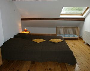 Slaapkamer met dakraam in La Douane vakantiehuis, Felenne, Ardennen.