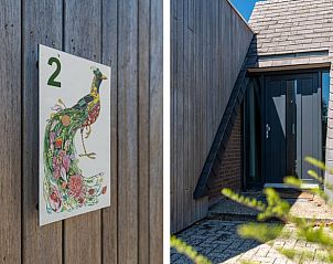 Unieke ingang van Vakantiehuis in Rijs, Friesland, met kunstzinnige huisnummerdecoratie.