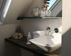 Stijlvolle badkamer in Vakantiehuis in Opende, Zuidwest Groningen met moderne wastafel