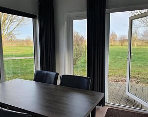 Blick vom Esszimmer des Ferienhauses Cottage in Asten auf die grnen Felder von De Peel.