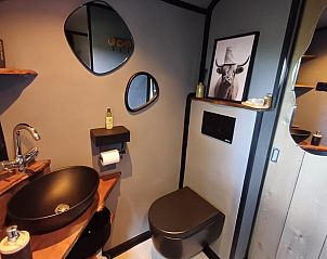 Moderne badkamer in Huisje in Vroomshoop, vakantiehuis in Twente, Overijssel.