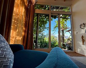 Comfortabele zitruimte in Vakantiehuis in Olst, Overijssel met grote ramen naar de tuin.