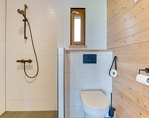 Elegante douche en toilet in Vakantiehuisje in Ameide, voor een comfortabel verblijf in het Groene Hart.